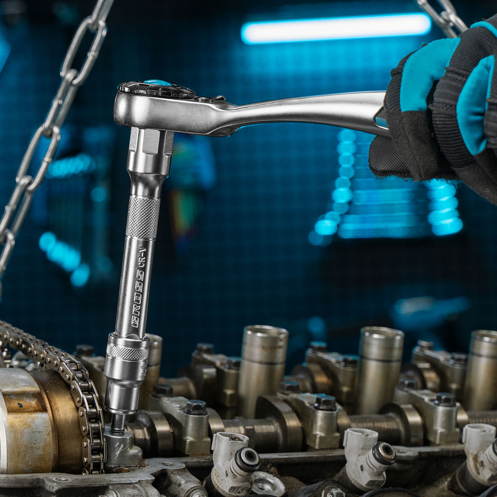 Набор торцевых головок, трещотка 120 зубьев, 1/2, CrV, 12 предметов Gross