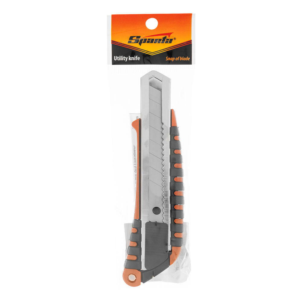 Нож, 18 мм, выдвижное лезвие, металлическая направляющая, металлический двухкомпонентный корпус Sparta (78982)