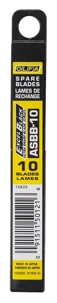 Черные сегментированные лезвия EXCEL BLACK 9 мм, 10 шт, в пластиковом кейсе OLFA OL-ASBB-10