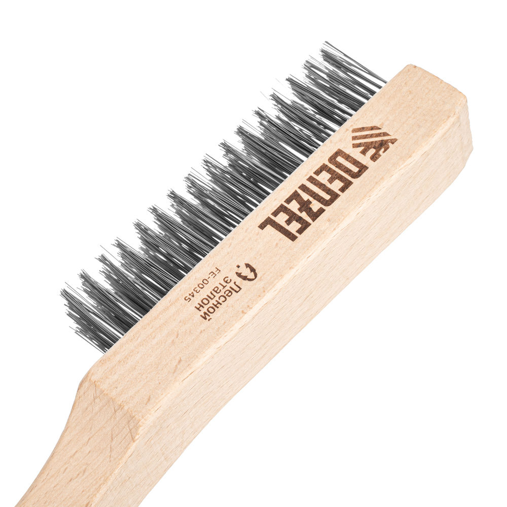 Щетка зачистная 5-и рядная, прямая проволока из нержавеющей стали с деревянной ручкой, EFP// Denzel (74845)