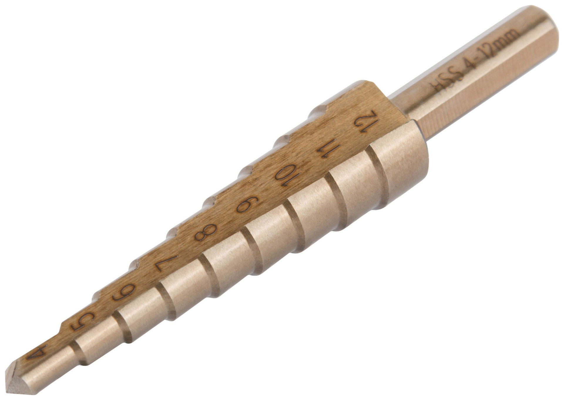 Сверло ступенчатое HSS Co5% ( Р6М5К5 ) по металлу, 9 ступеней, 4-12 мм