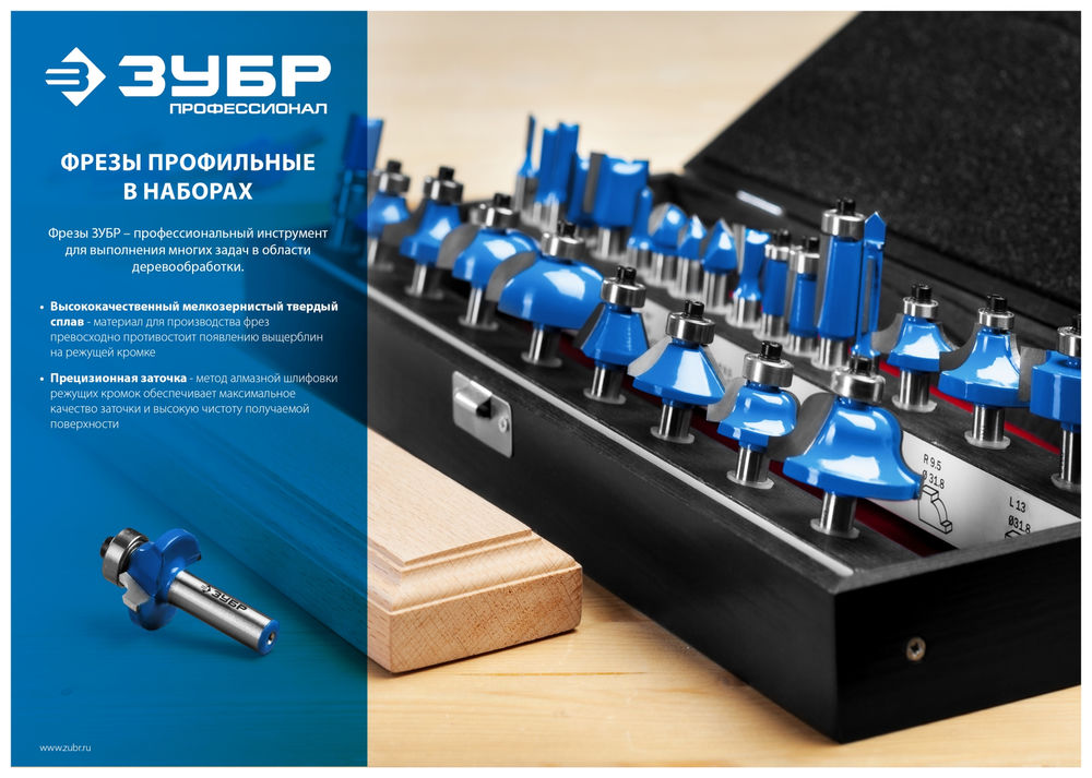 Набор профильных фрез по дереву 5 шт ЗУБР Профессионал 28795-H5