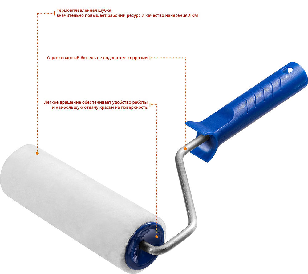 Валик малярный ВЕЛЮР 8 x 180 мм, бюгель 8 мм, ворс 4 мм, 50% акрил, 50% шерсть, для лаков и эмалей ЗУБР Профессионал 03514-18