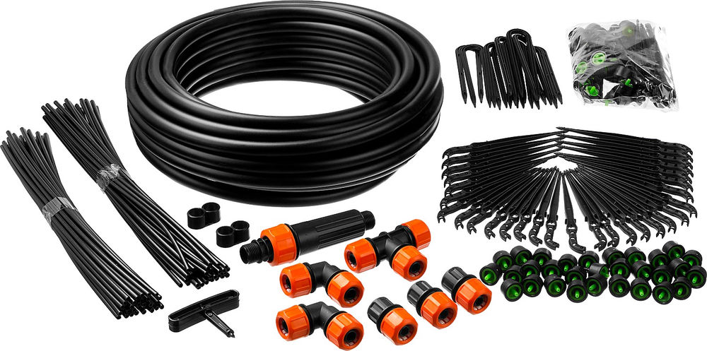 Система капельного полива 1/2, 18 м, площадь полива 18 кв м, расход воды 4л/ч на раст, на 60 раст, шланг магистральный GRINDA 425270-60