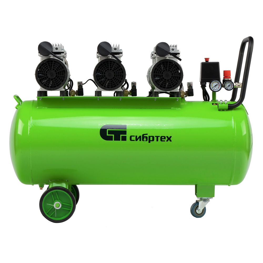 Компрессор безмаслянный малошумный МБ 2250/100, 2250 Вт, 100л, 400 л/мин Сибртех (58008)