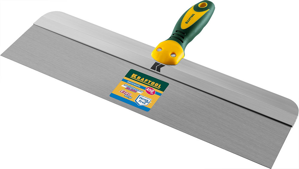Фасадный шпатель 450 мм, широкое полотно, алюминиевая направляющая, двухкомпонентная ручка, нержавеющий KRAFTOOL 10036-450