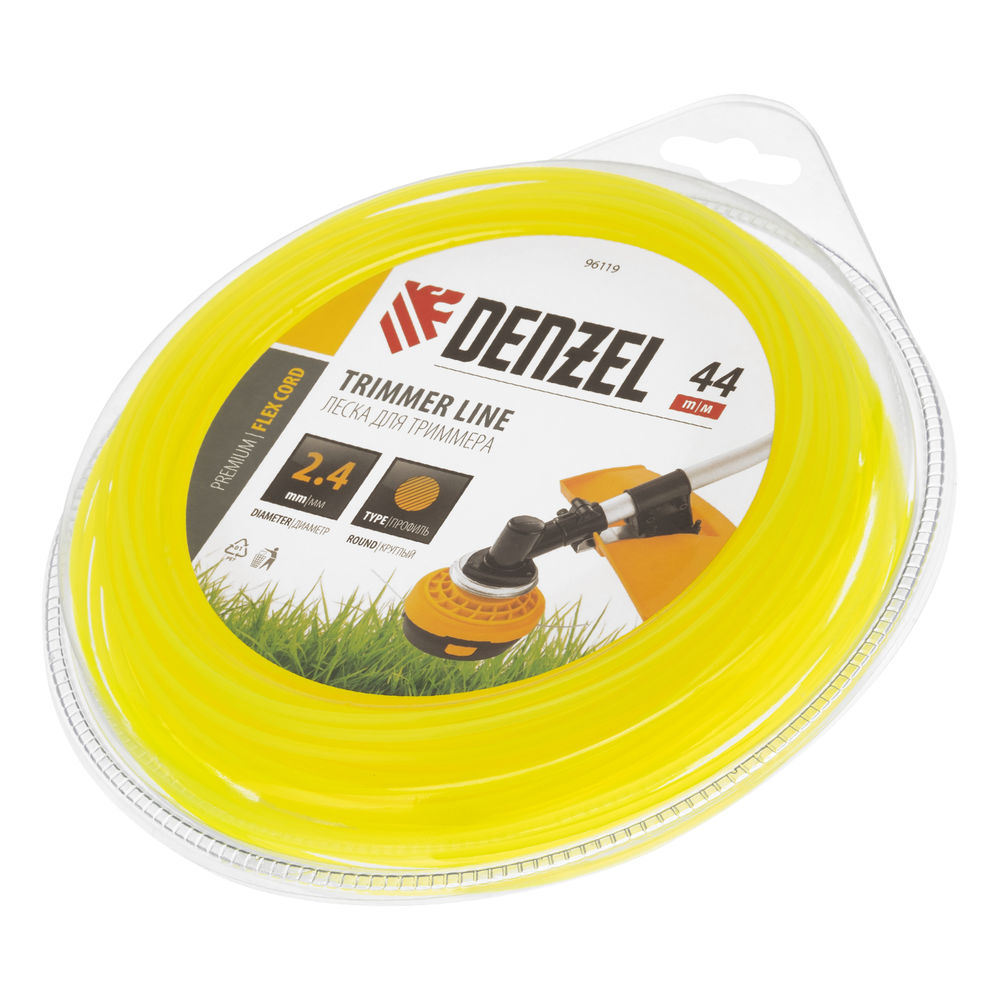 Леска для триммера, круглая 2.4 мм х 44 м, блистер Flex cord Denzel (96119)