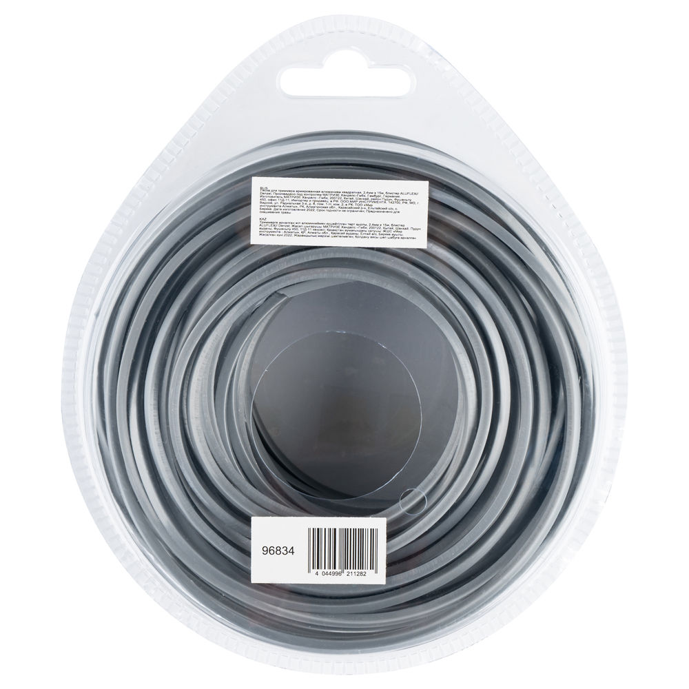 Леска для триммера армированная алюминием квадратная, 2,4мм х 15м, блистер ALUFLEX Denzel (96834)