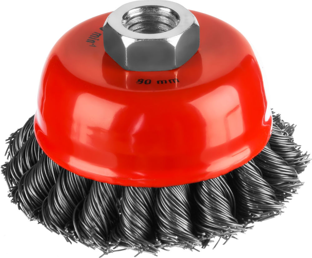 Чашечная щетка-крацовка для УШМ 80 мм, жгутированная стальная проволока 0.5 мм MIRAX 35104-080-2