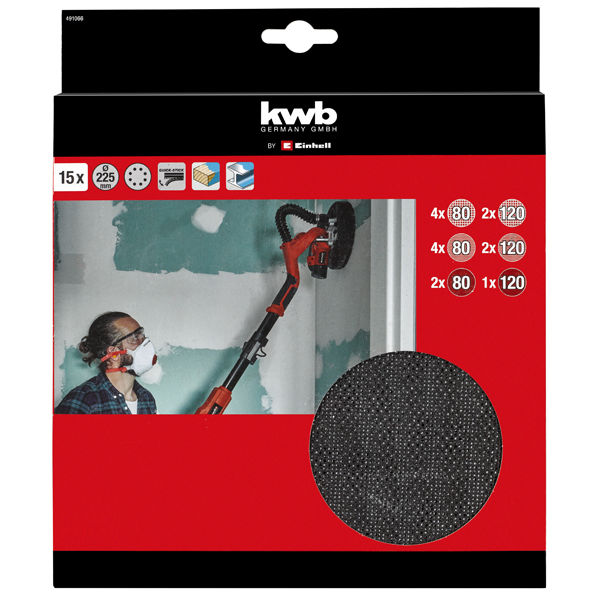 Набор шлифовальных сеток и шкурок 225 мм 15 предметов, сетки 4хР80, 2хР120,шкурки 6хР80,3хР120 (491066)