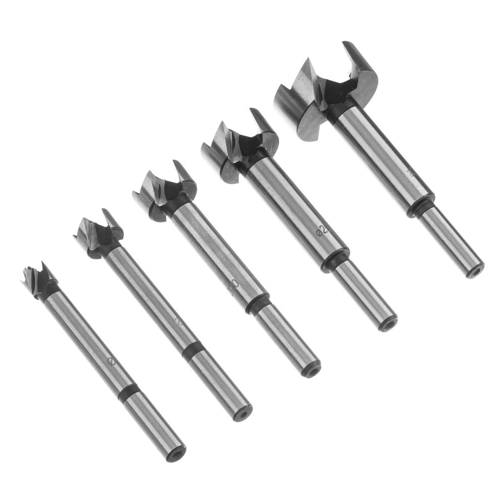 Набор сверл Форстнера по дереву, 10-15-20-25-35 мм, 5 шт, в деревянном боксе, цилиндрический хвостовик Sparta (704405)