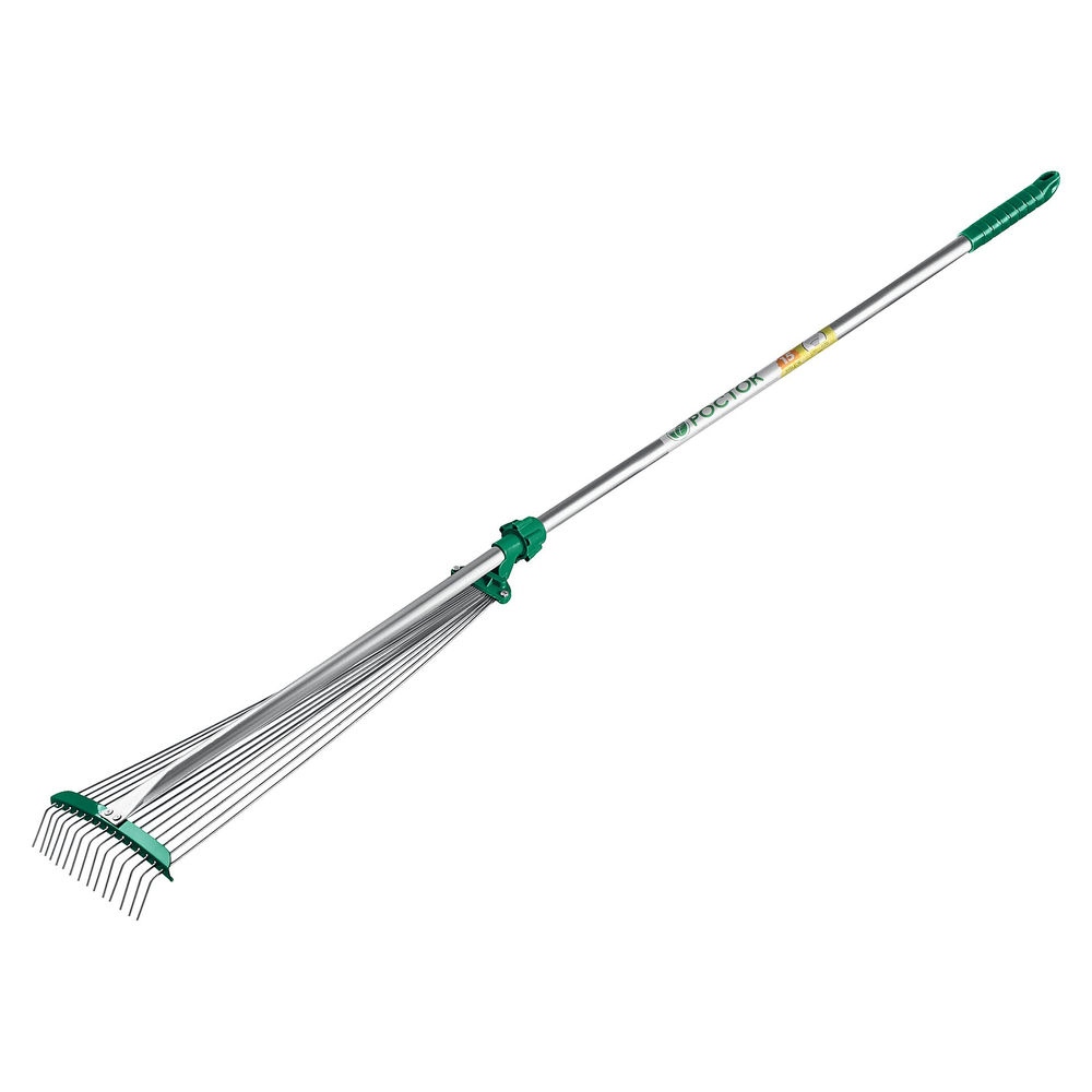 Регулируемые веерные грабли РВ-15 170-570 мм, длина 1180 мм, стальная рабочая часть, алюминиевый черенок POCTOK 39640_z01