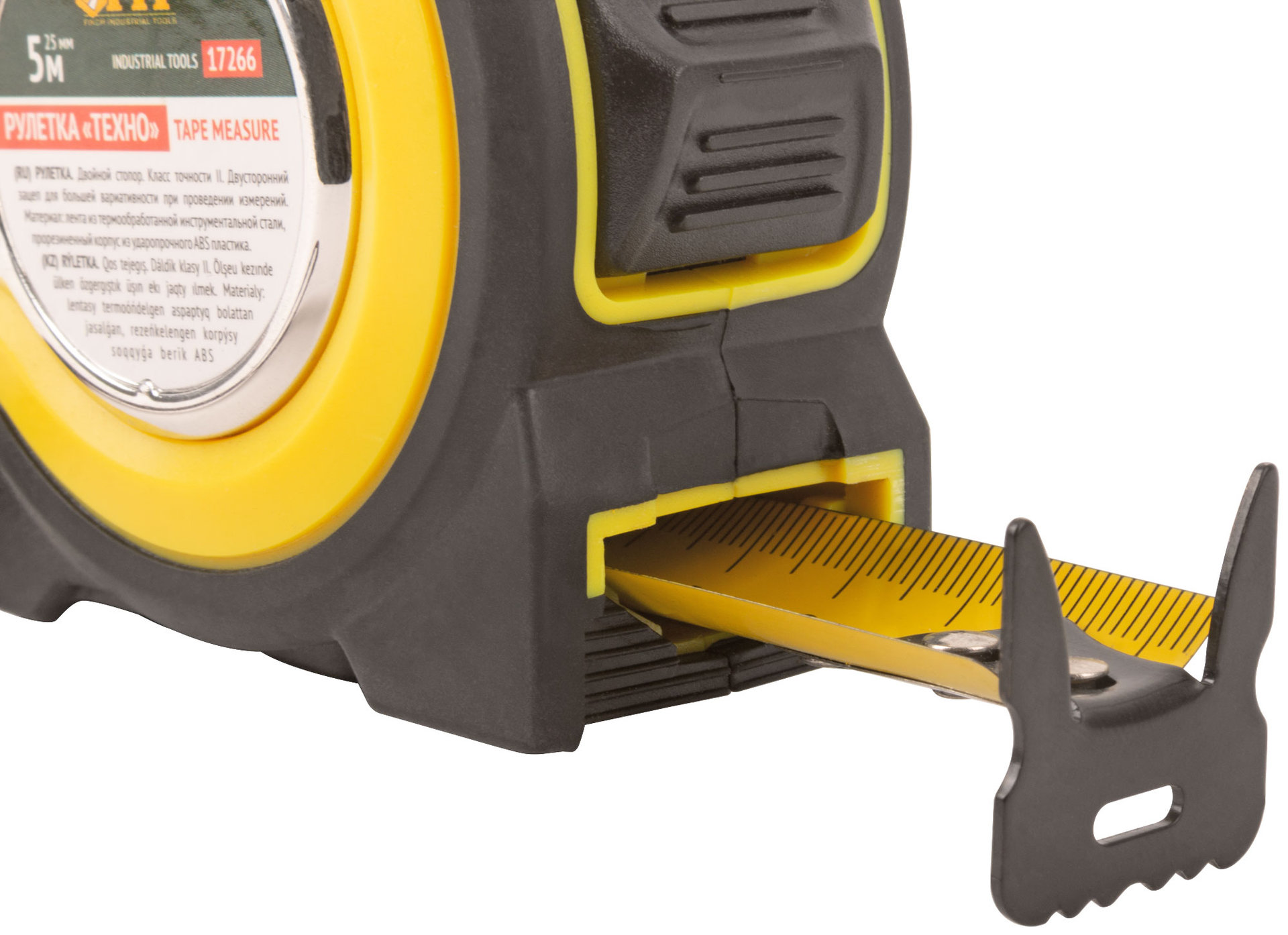 Рулетка прорезиненный корпус, двойной стопор Техно 5 м x 25 мм