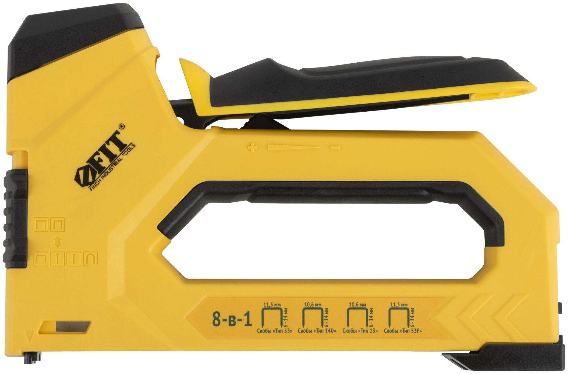 Степлер 8-в-1 для скоб тип 53,тип 53F, тип 140, тип Т20,тип 28, тип 36, тип 300, тип 500 , 4-14 мм, 2-х позиционная регулировка силы у (32164)