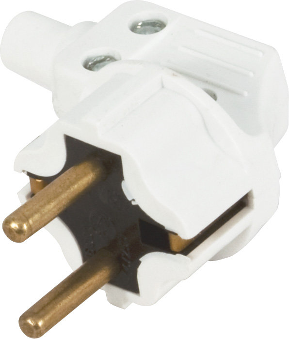 Вилка электрическая В16-001 Евро с заземлением, угловая, белая 16 А (84254)