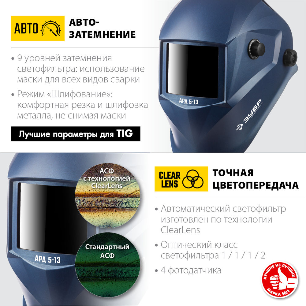 Маска сварщика хамелеон затемнение 4/5-8/9-13 ЗУБР АРД 5-13 Профессионал 11070