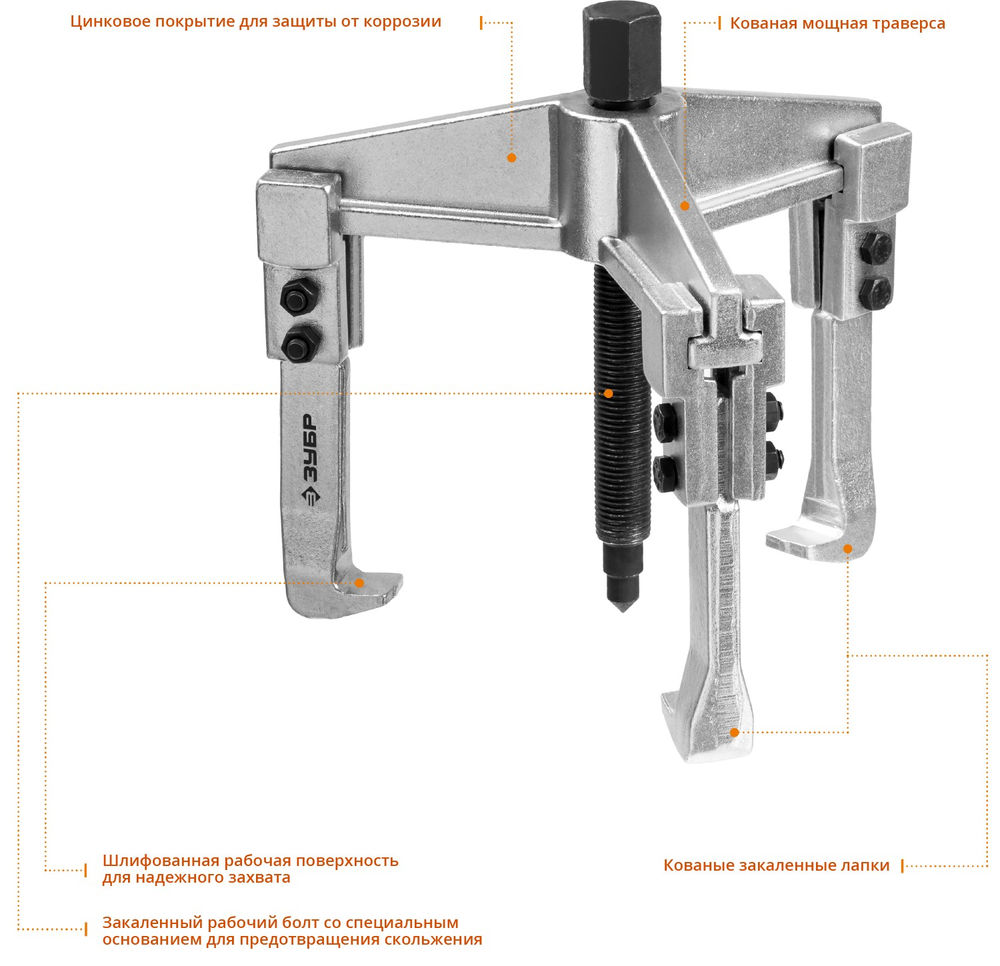 Съемник внешний d 30 - 130 мм внутренний d 70 - 180 мм раздвижной трехзахватный Профессионал ЗУБР 43312-180-090