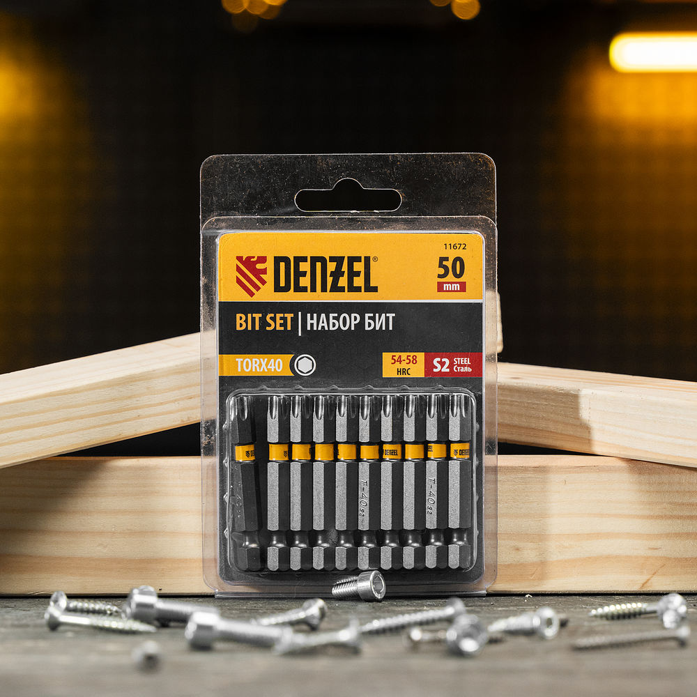Бита TX 40х50, сталь S2, шестигранный профиль, 10 шт. Е 6,3 Denzel (11672)