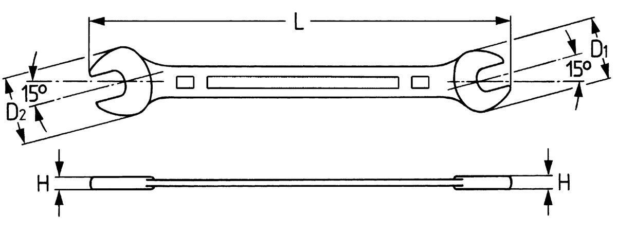 Ключ гаечный рожковый двусторонний 32x36 мм, Cr-V, хром, DIN 3110, HEYCO HE-50800323680