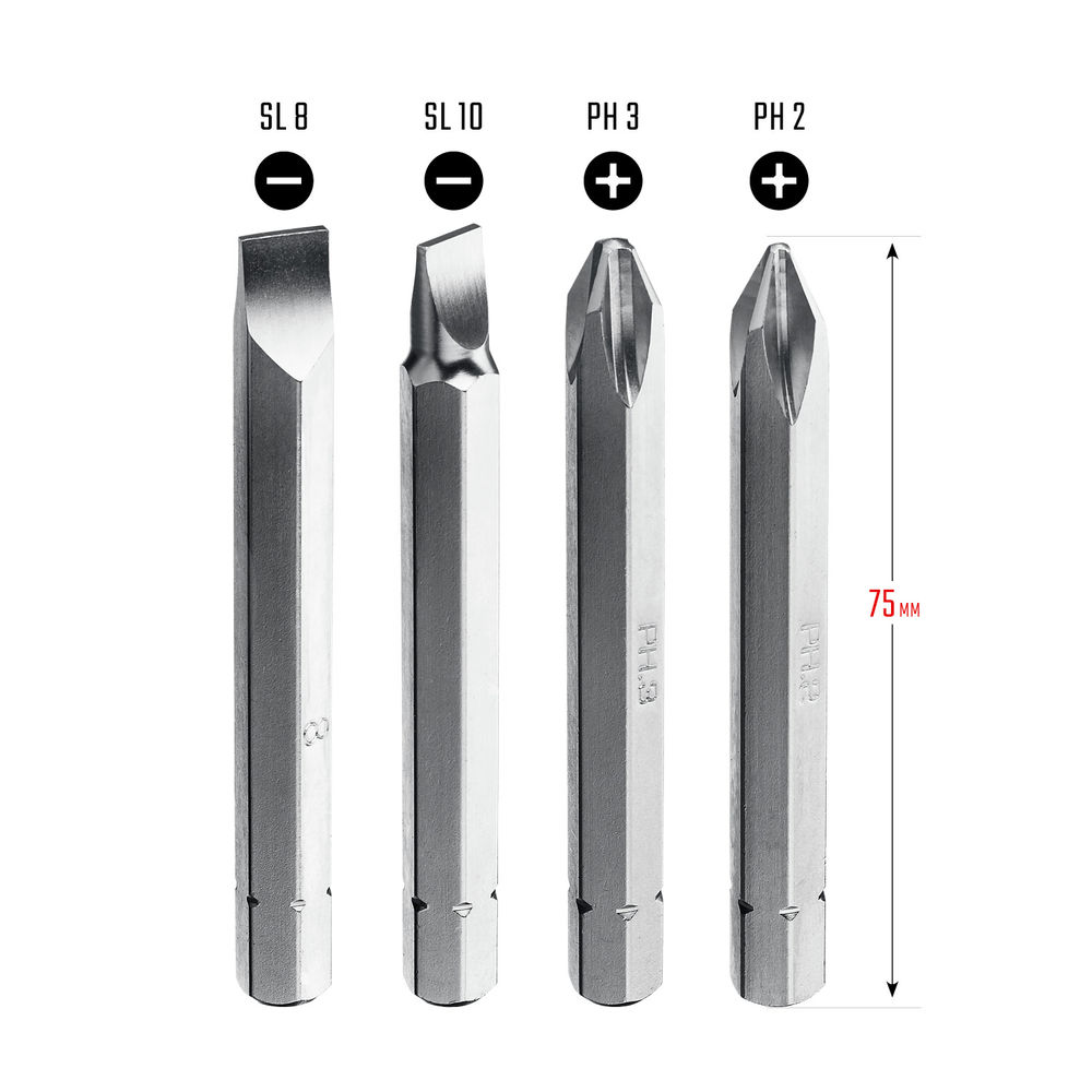 Набор бит для ударной отвертки, 4 шт, 75 мм KRAFTOOL 25552
