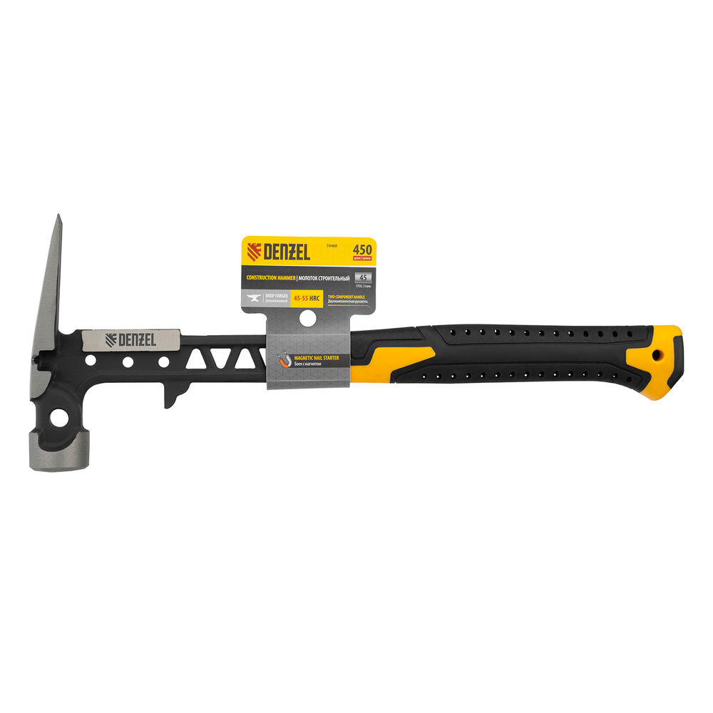 Молоток строительный 450 г, цельнокованый,боек с магнитом, двухкомп. обрезин. рук-ка Denzel (10468)