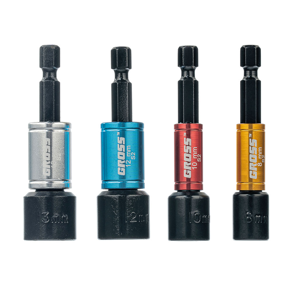 Набор бит с торцевыми головками 8, 10,12, 13 мм, магнит. Nut-Driver, S2 Gross (11627)