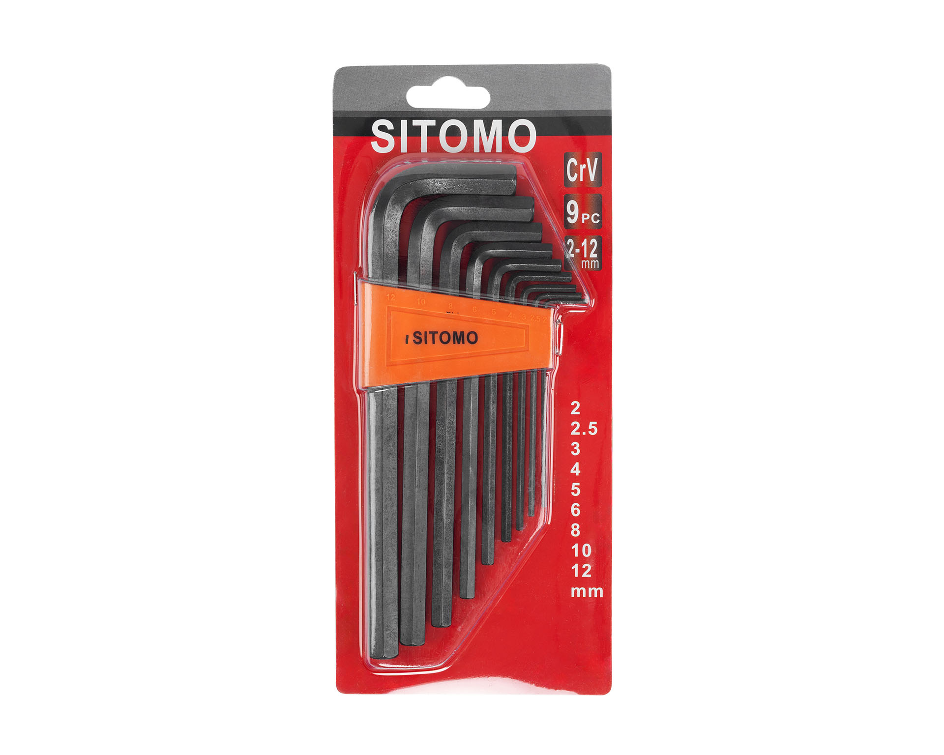 Набор удлиненных шестигранных ключей SITOMO HEX 2–12 мм, CrV, оксидирование, (9шт)