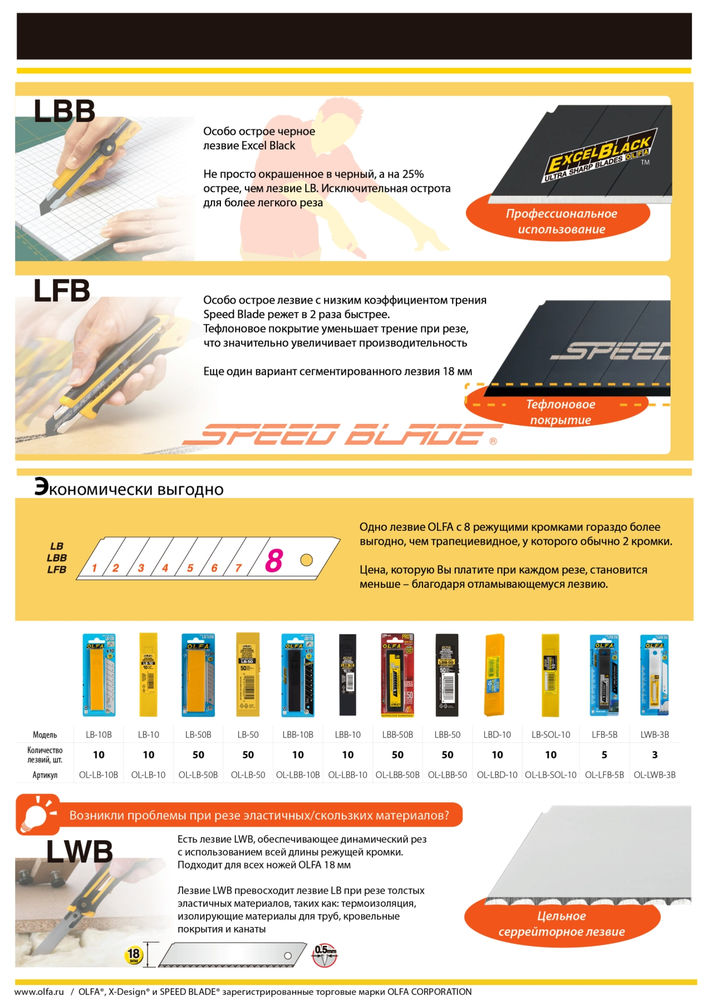 Черные сегментированные лезвия EXCEL BLACK 18 мм, 50 шт, в пластиковом кейсе + блистер, особо острые OLFA OL-LBB-50B