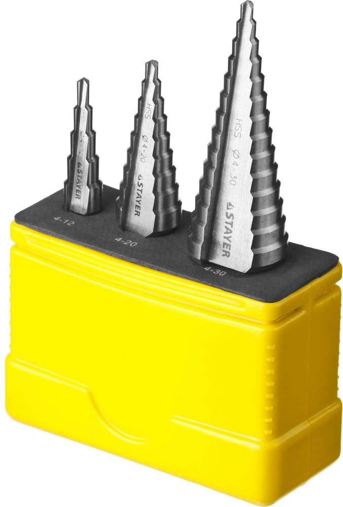 Сверла ступенчатые набор 3 шт, 4-30 мм, сталь HSS STAYER 29660-4-30-H3