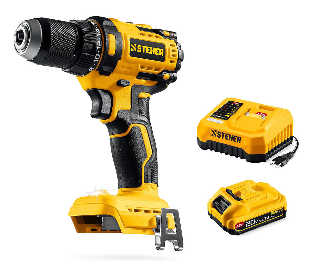 Дрель-шуруповерт бесщеточная 20 В, 65 Н·м, 1 АКБ LMS (2 А·ч) STEHER CB-65-21