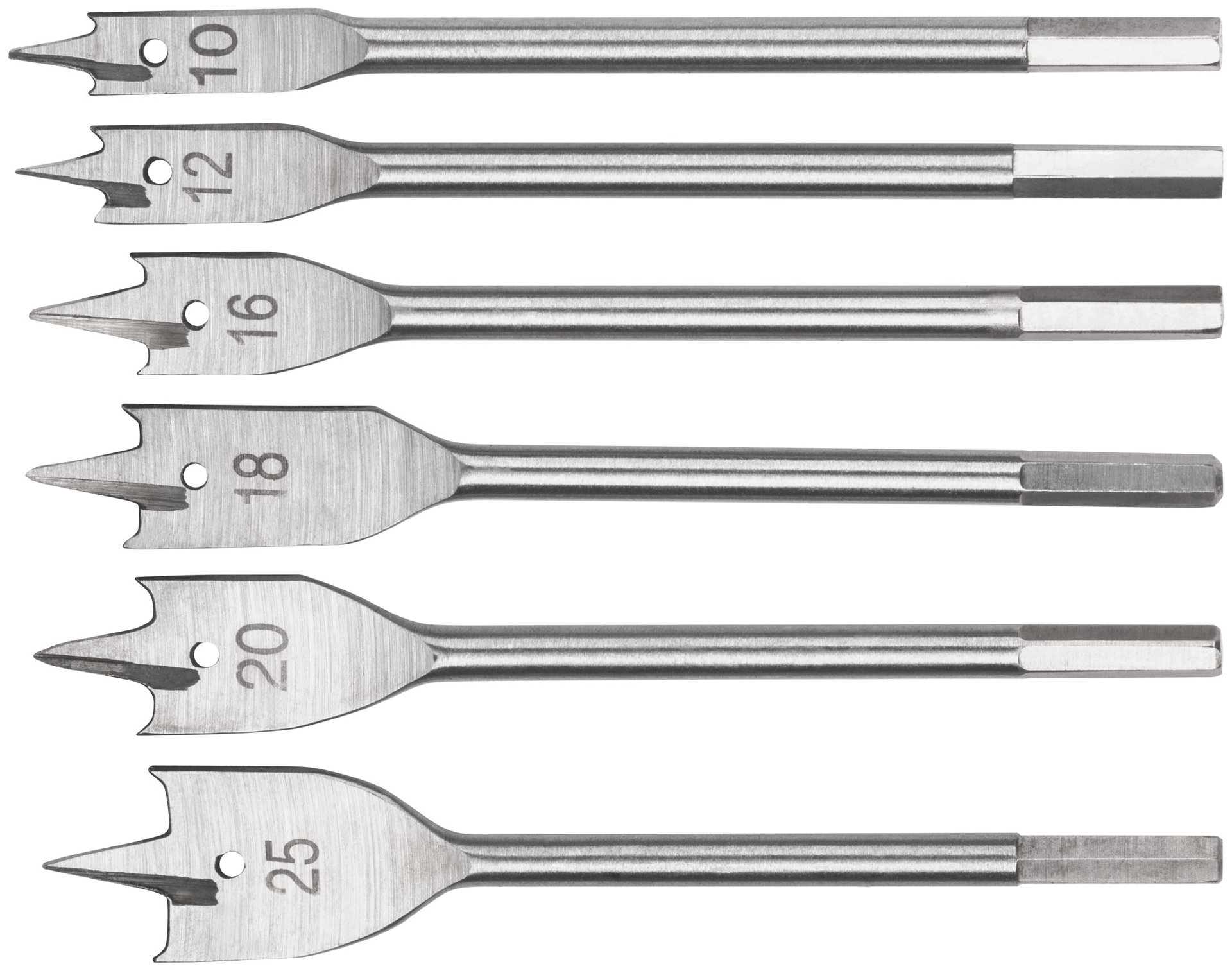 Свёрла по дереву перовые набор, 6 шт. (10-12-16-18-20-25 мм) (36160)