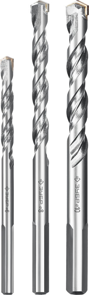 Набор сверл по бетону усиленных 3 шт: d 6–8–10 мм, трехгранный хвостовик ЗУБР Профессионал 2916-H3_z01
