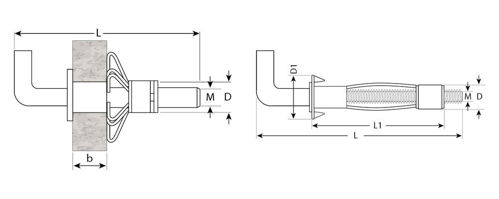 Анкер с крюком для пустотелых конструкций МОЛЛИ, М4 х 32 х 13 мм, 150 шт ЗУБР 4-302492-04-032