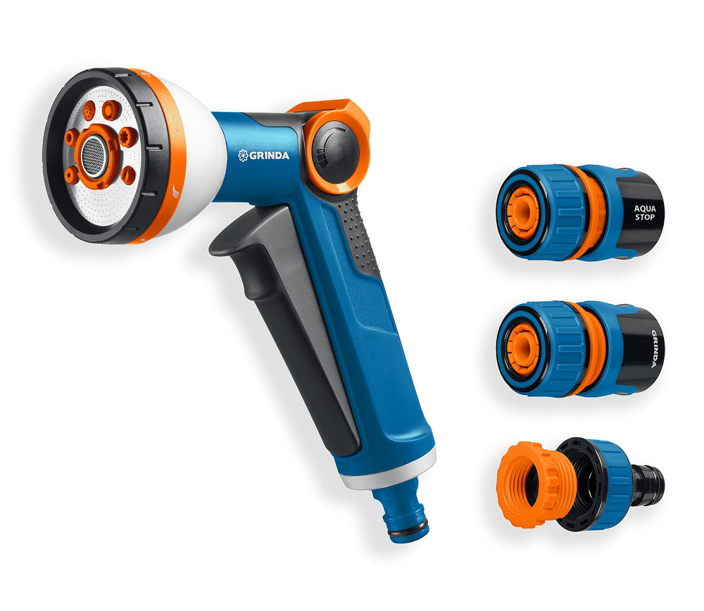 Набор поливочный Х-812, питолет поливочный X-8, коннектор 1/2, конектор 1/2 с автостопом, адаптер с внутр. резьбой 1/2 х 3/4, PROLine GRINDA 429168