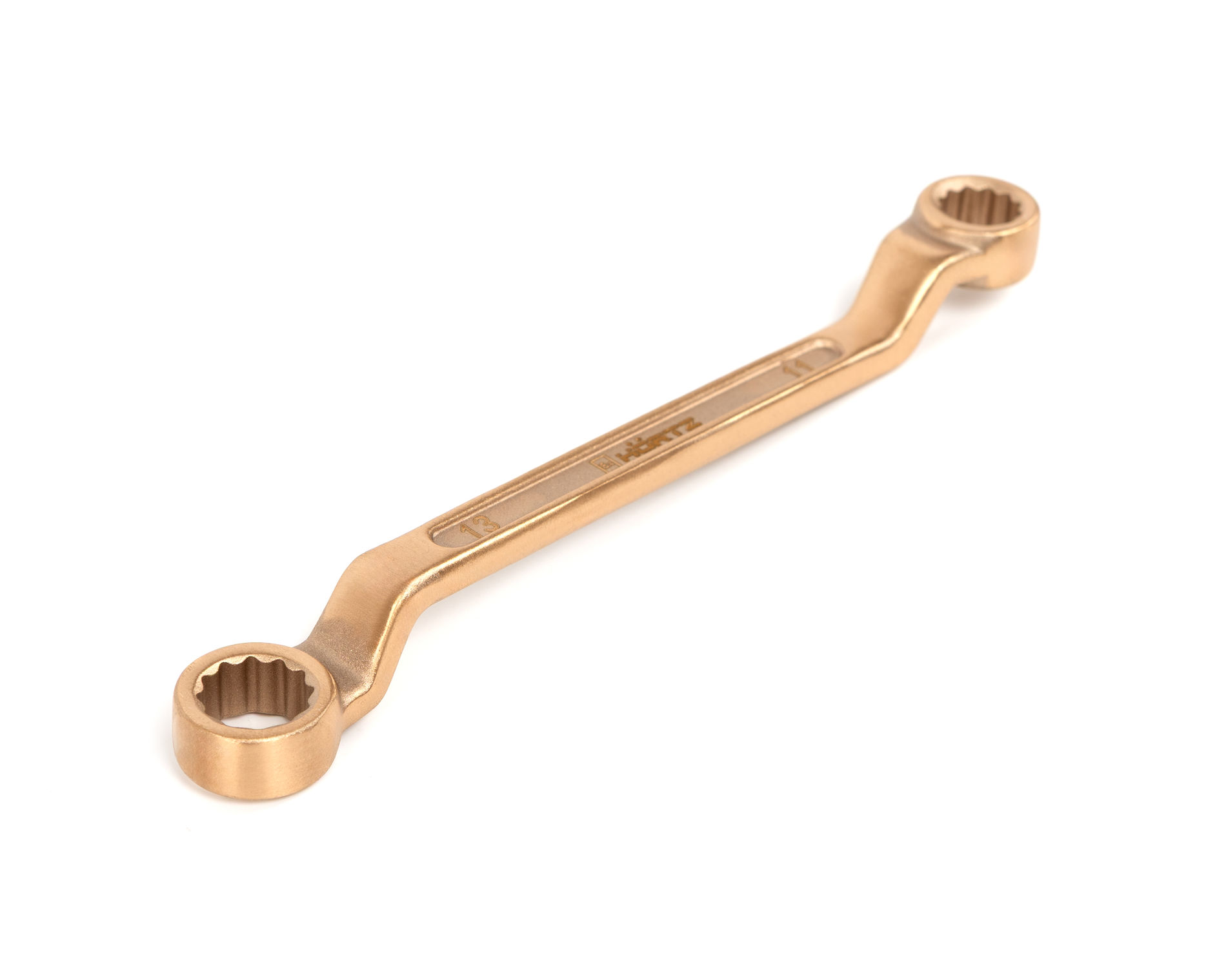 Ключ гаечный накидной двусторонний коленчатый 11х13 искробезопасный сплав BeCu 151-1113, HORTZ