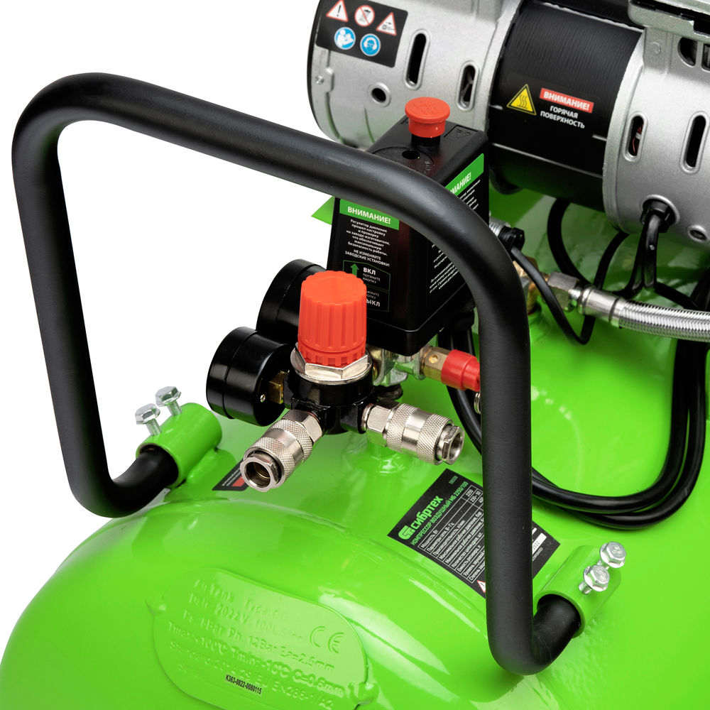 Компрессор безмаслянный малошумный МБ 2250/100, 2250 Вт, 100л, 400 л/мин Сибртех (58008)