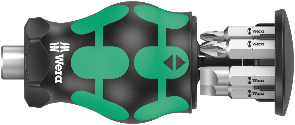 Отвёртка-битодержатель короткая PH 1/2/3, SL 0.6x4.5/1.0x5.5/1.2x6.5 с битами, магнит, 6 пр. Kraftform Kompakt Stubby Magazin 4 WE-008877