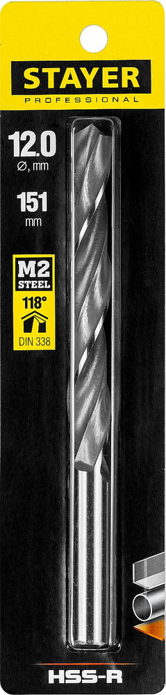 Сверло по металлу быстрорежущая сталь P6M5 Professional HSS-R STAYER 12.0x151 мм 29602-12  