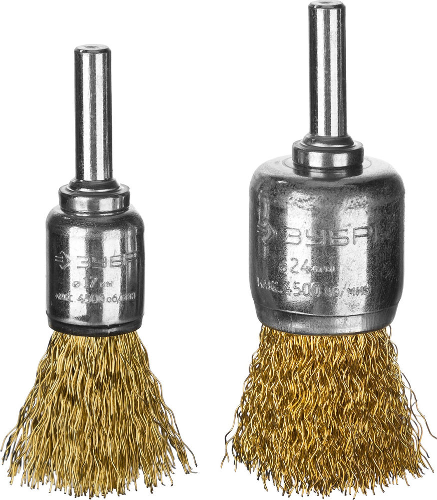 Щетки-крацовки кистевые для УШМ 2 шт, 17, 24 мм, витая стальная латунированная проволока 0.3 мм ЗУБР Профессионал 3532-H2_z02