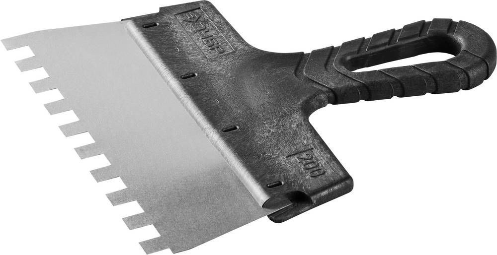 Шпатель фасадный нержавеющий 200 мм зуб 10?10 мм пластиковая ручка ЗУБР 10078-20-10