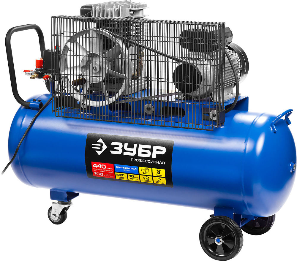 Компрессор масляный ременной 440 л/мин, 100 л, 2200 Вт ЗУБР Профессионал ЗКПМ-440-100-Р-2.2