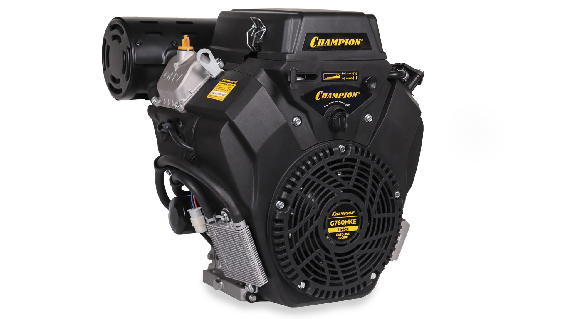 Двигатель 24лс/18кВт 764см? 25мм 48,5кг шпонка эл.стартер выход 12В/260Вт CHAMPION G760HKE