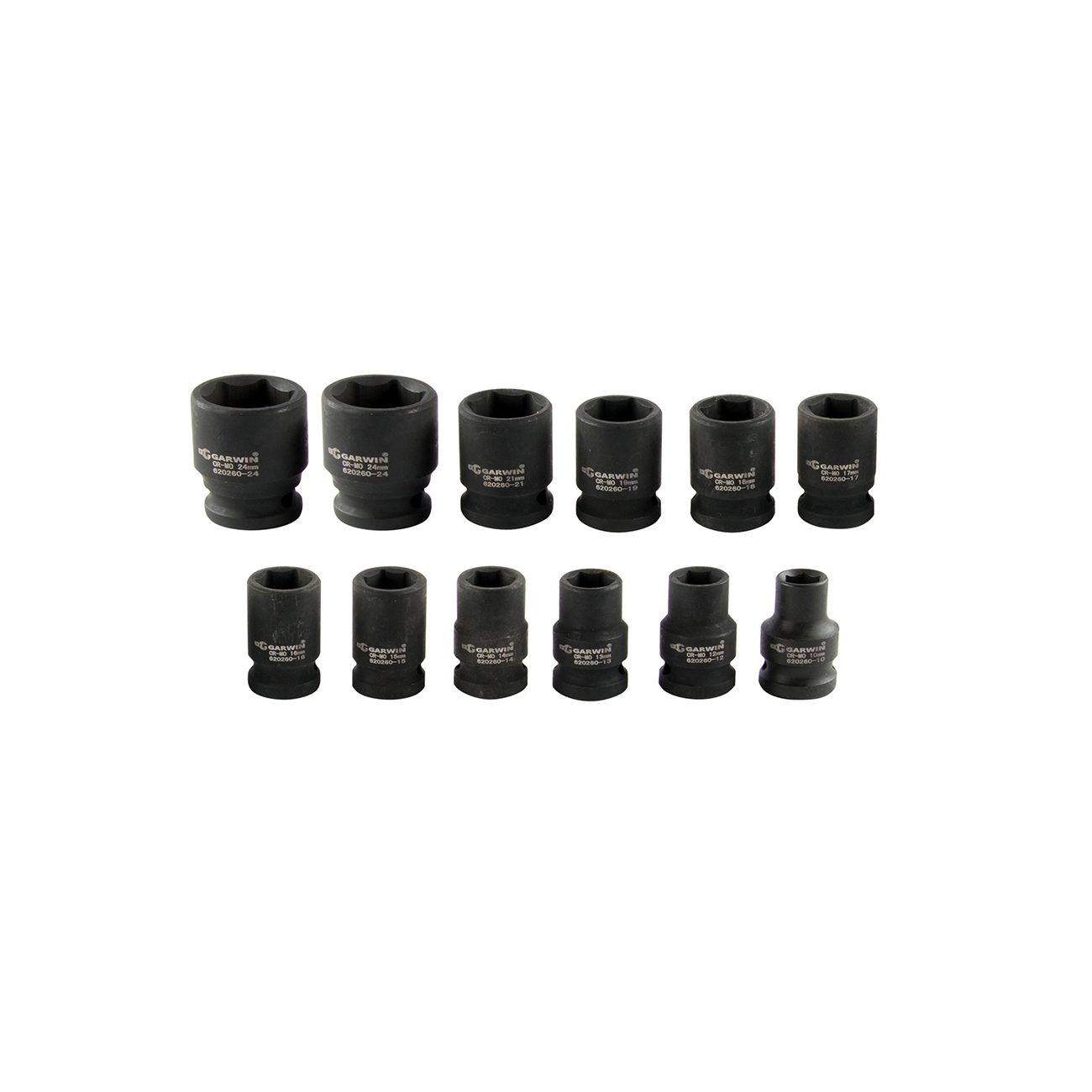 Набор ударных головок 38 мм, 1/2 12пр. 10-24 мм в металлическом кейсе GARWIN PRO 626521-12