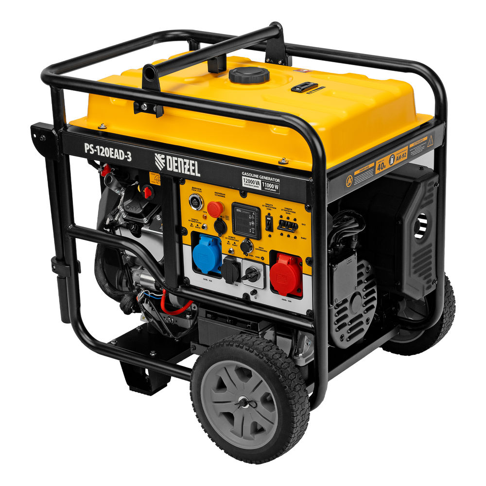 Генератор бензиновый PS-120EAD-3, 12 кВт,230/400 В, 40л, разъем ATS,перекл.режима,эл.старт Denzel (946984)