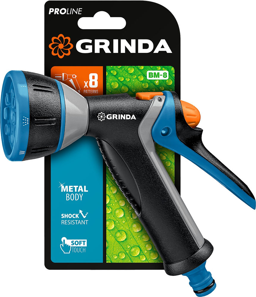 Поливочный пистолет BM-8, 8 режимов, курок сзади, металлический с TPR, PROLine GRINDA 8-427339_z02