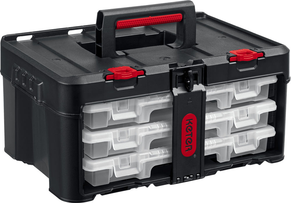 Ящик пластиковый 481 х 332 х 233 мм (19) с 3 органайзерами и 18 ячейками STACKNROLL KETER 38406