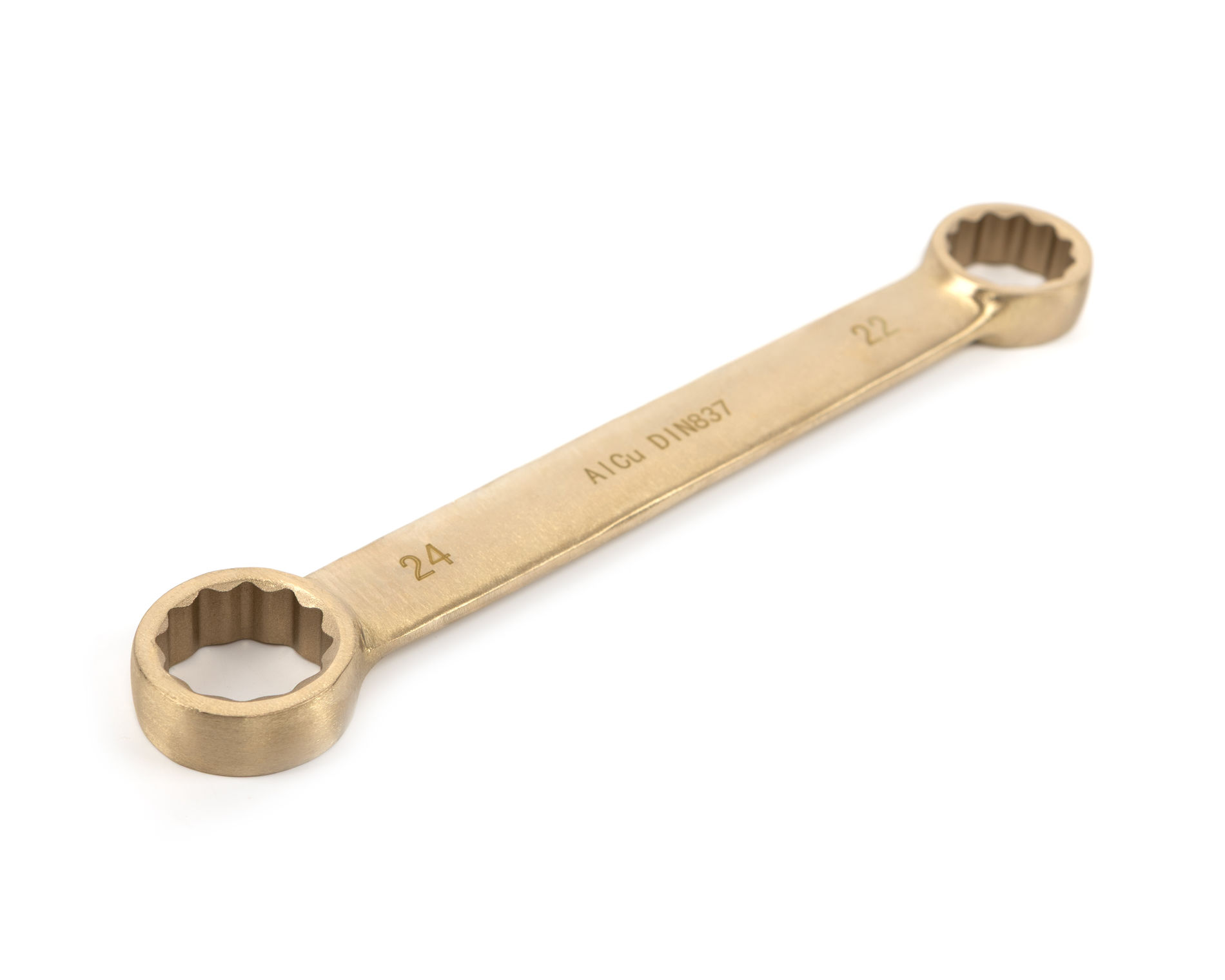 Ключ гаечный накидной двусторонний плоский 22х24 искробезопасный сплав AlCu 153A-2224, HORTZ