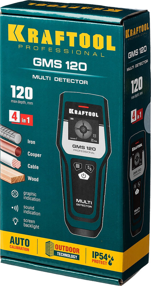 Универсальный детектор проводки GMS-120, ЖК дисплей KRAFTOOL 45298