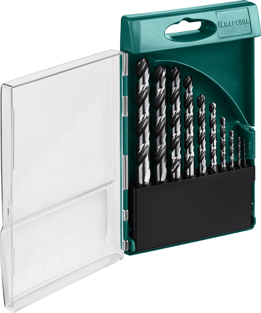 Набор сверл по металлу HSS-G, 10 шт, (1-10 мм), сталь P6M5 KRAFTOOL 29651-H10