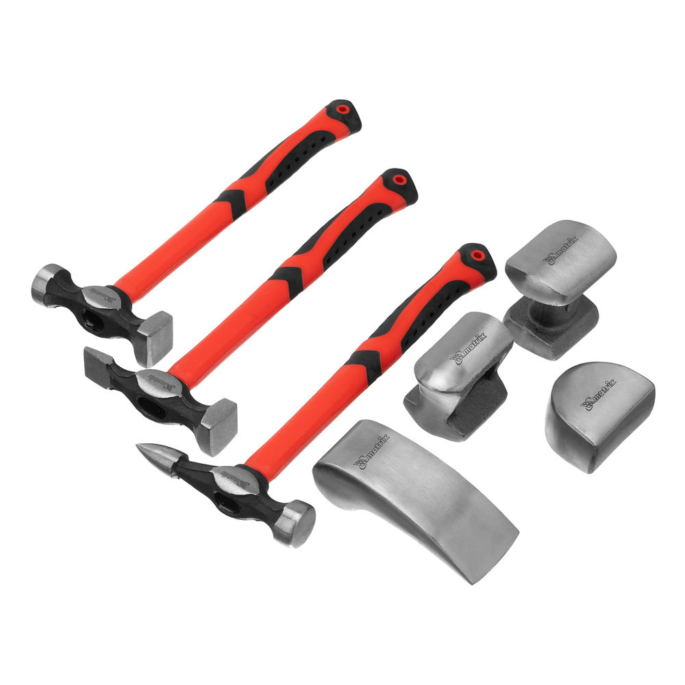 Набор рихтовочный, 3 молотка с фибергласовыми ручками, 4 наковальни, пластиковый бокс Matrix (10845)